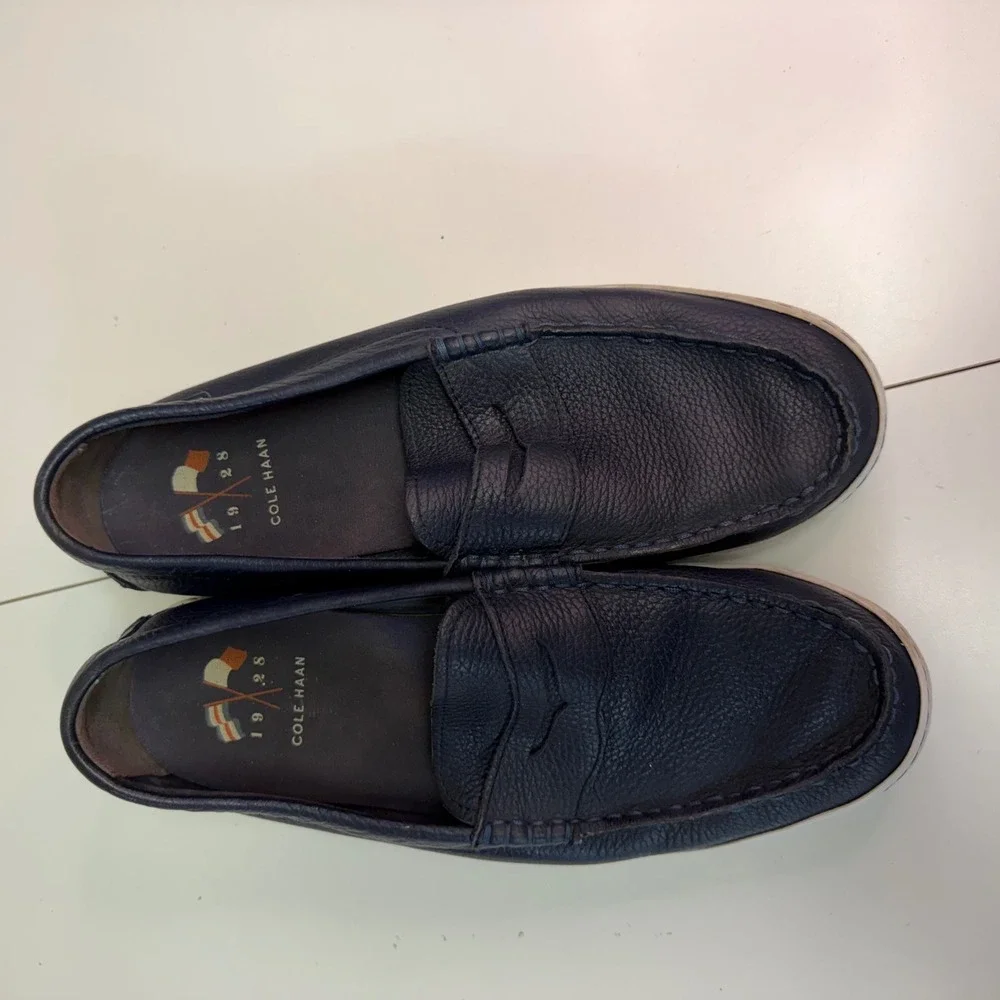 Cole Haan Mens Navy Blue Pebbled Leather Penny Loafers C14593 Size 11.5 M